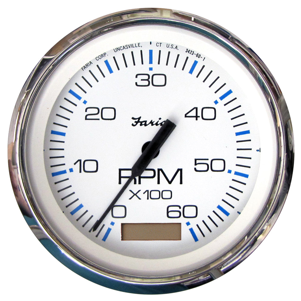 Faria Chesapeake White SS 4 Tachometer wHourmeter 6000 RPM GasInboard 33832