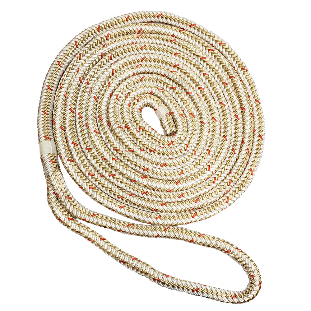 New England Ropes 34 Double Braid Dock Line WhiteGold wTracer 35 C50592400035