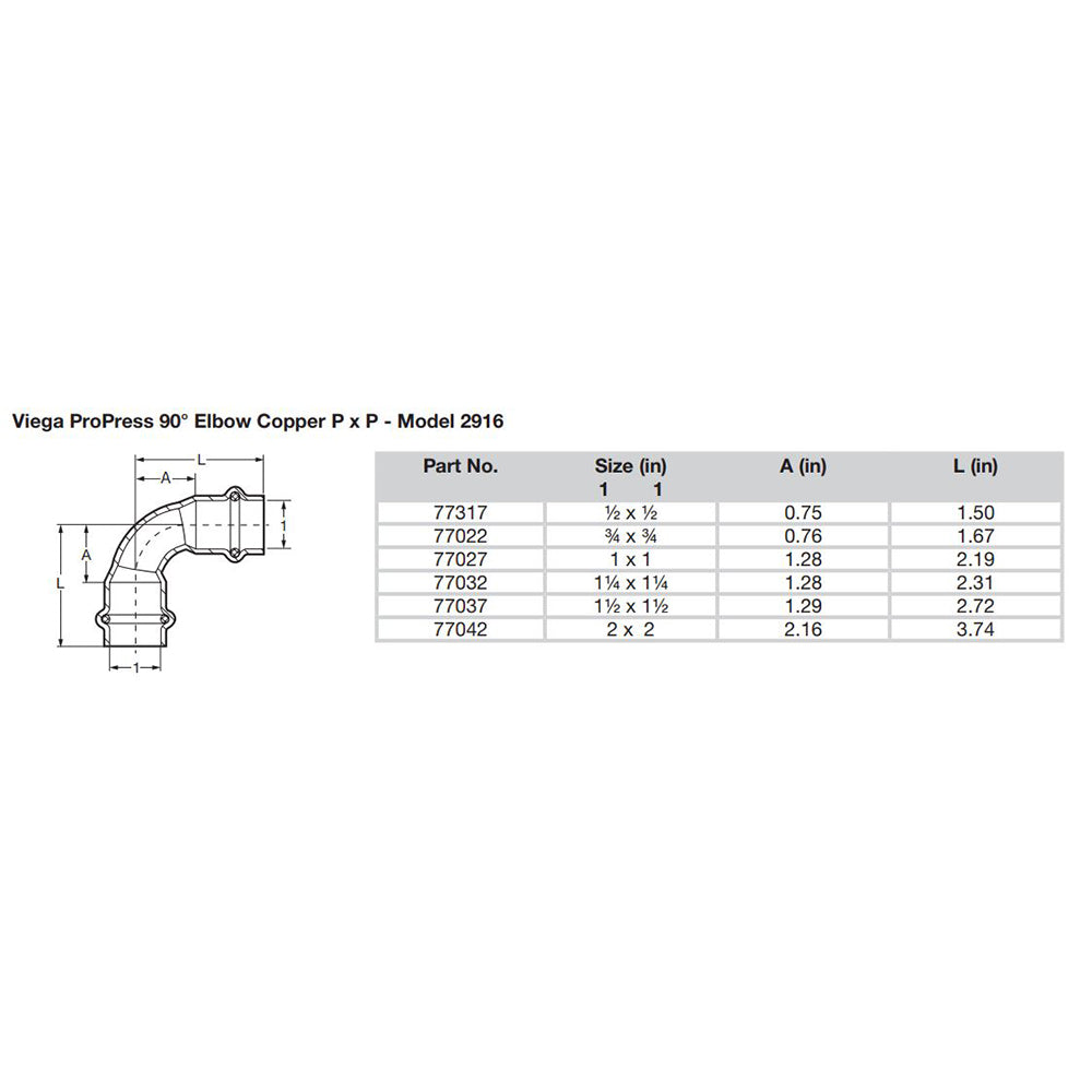 Viego ProPress 34 90 Copper Elbow Double Press Connection Smart Connect Technology 77022