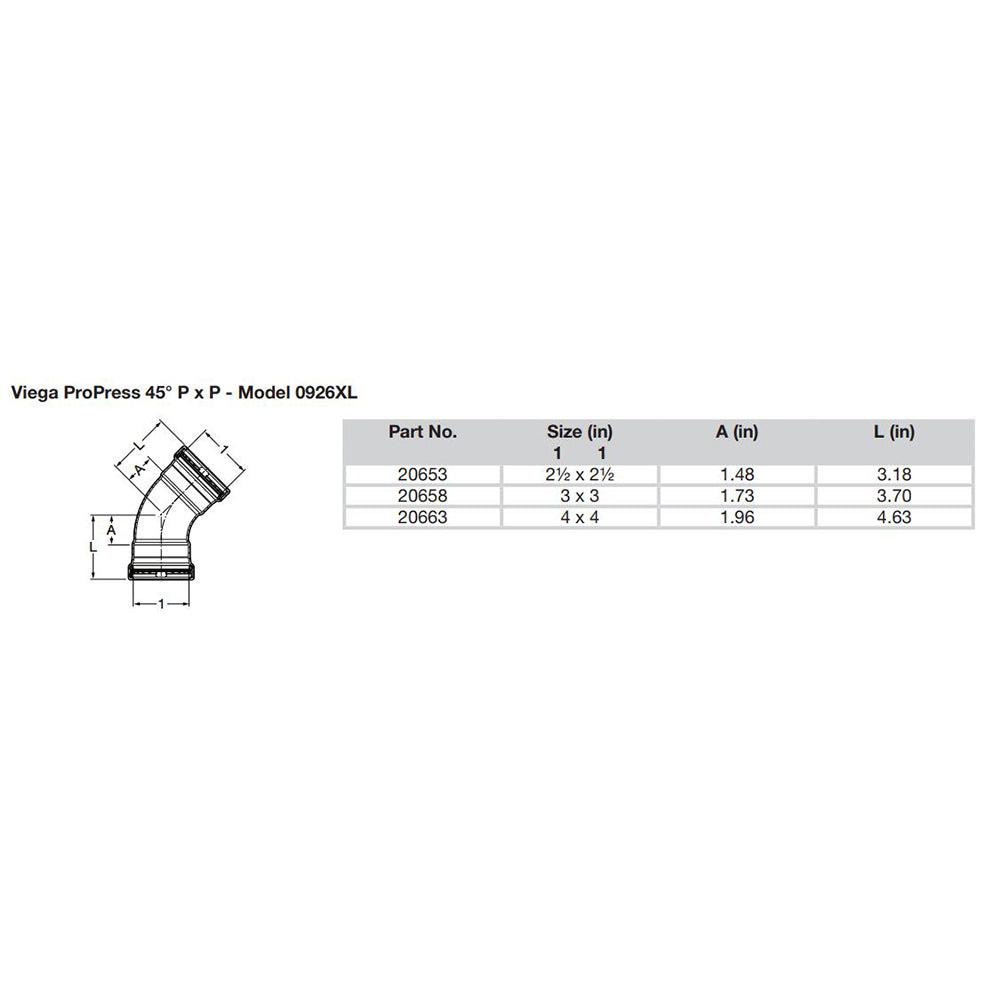 Viega ProPress 212 45 Copper Elbow Double Press Connection Smart Connect Technology 20653