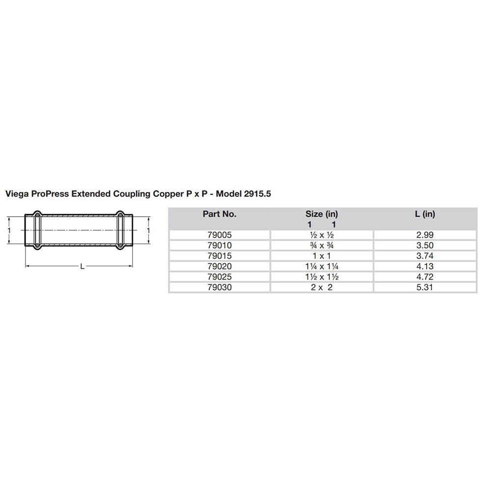 Viega ProPress 34 Extended Coupling wo Stop Double Press Connection Smart Connect Technology 79010
