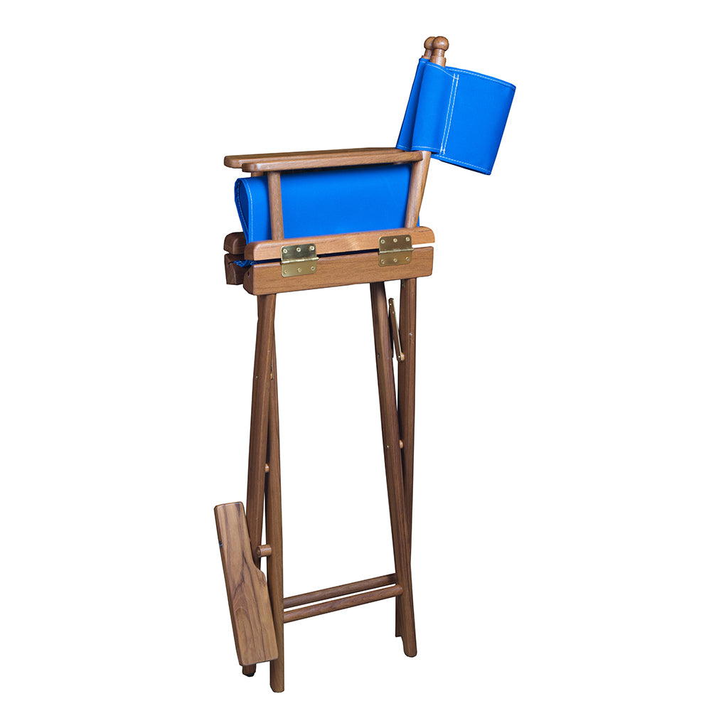 Whitecap Captains Chair wBlue Seat Covers Teak 60045