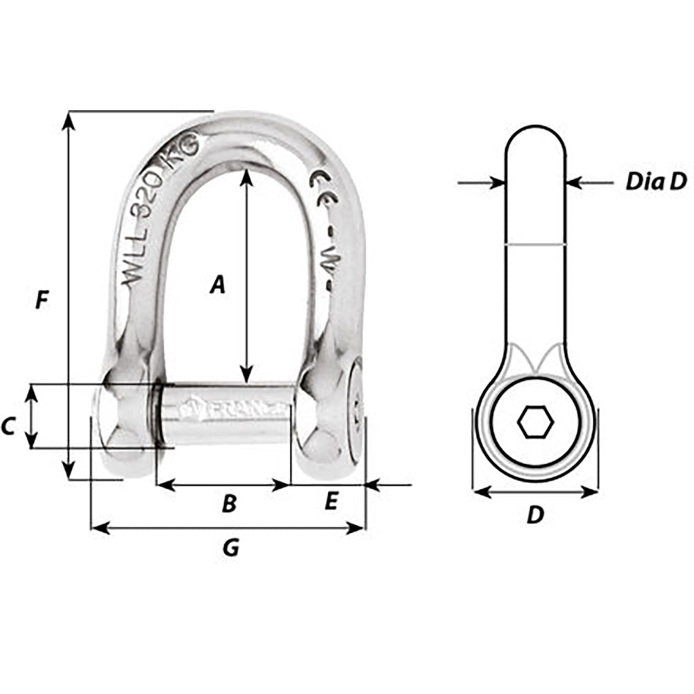 Wichard SelfLocking Allen Head Pin D Shackle 10mm Diameter 1332 01305