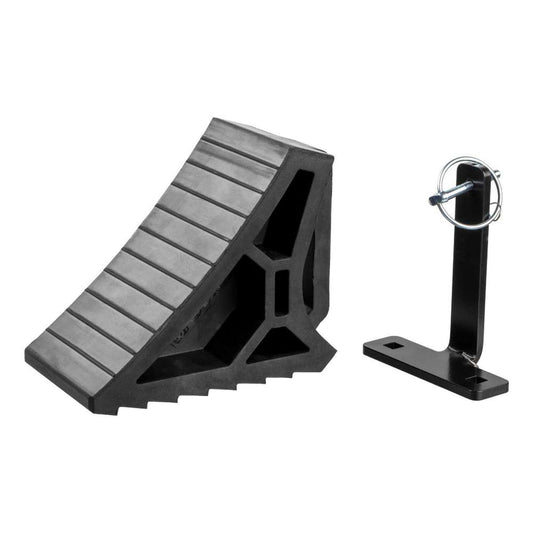 CURT HD Rubber Wheel Chock wHandle  Single Trailer Mount 22803