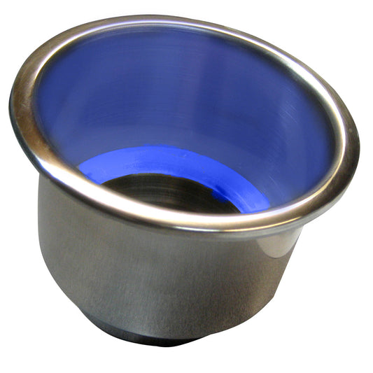 Whitecap Flush Mount Cup Holder wBlue LED Light  Stainless Steel S3511BC