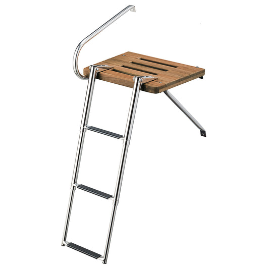 Whitecap Teak Swim Platform w3Step Telescoping Ladder fBoats wOutboard Motors 68902