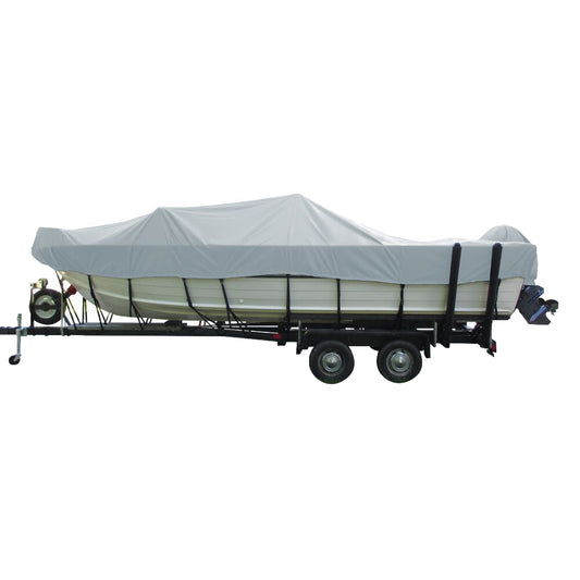 Carver Performance PolyGuard Wide Series StyledtoFit Boat Cover f185 Aluminum VHull Boats wWalkThru Windshield  Grey