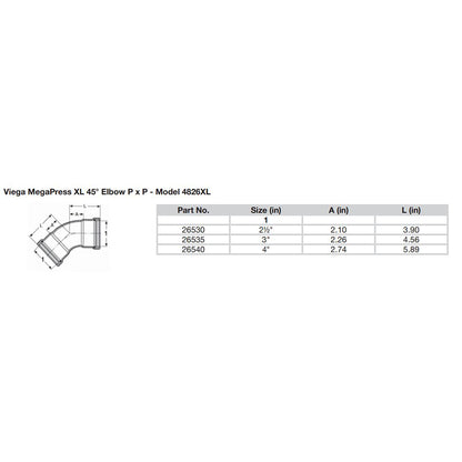 Viega MegaPress 4 45 Carbon Steel Elbow wFKM  Double Press Connection  Smart Connect Technology 26540