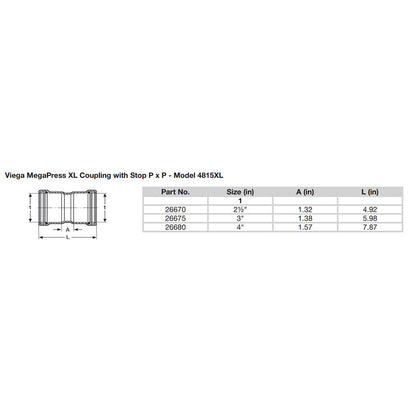 Viega MegaPress 4 Carbon Steel Coupling wStop wFMK Double Press Connection  Smart Connect Technology 26680