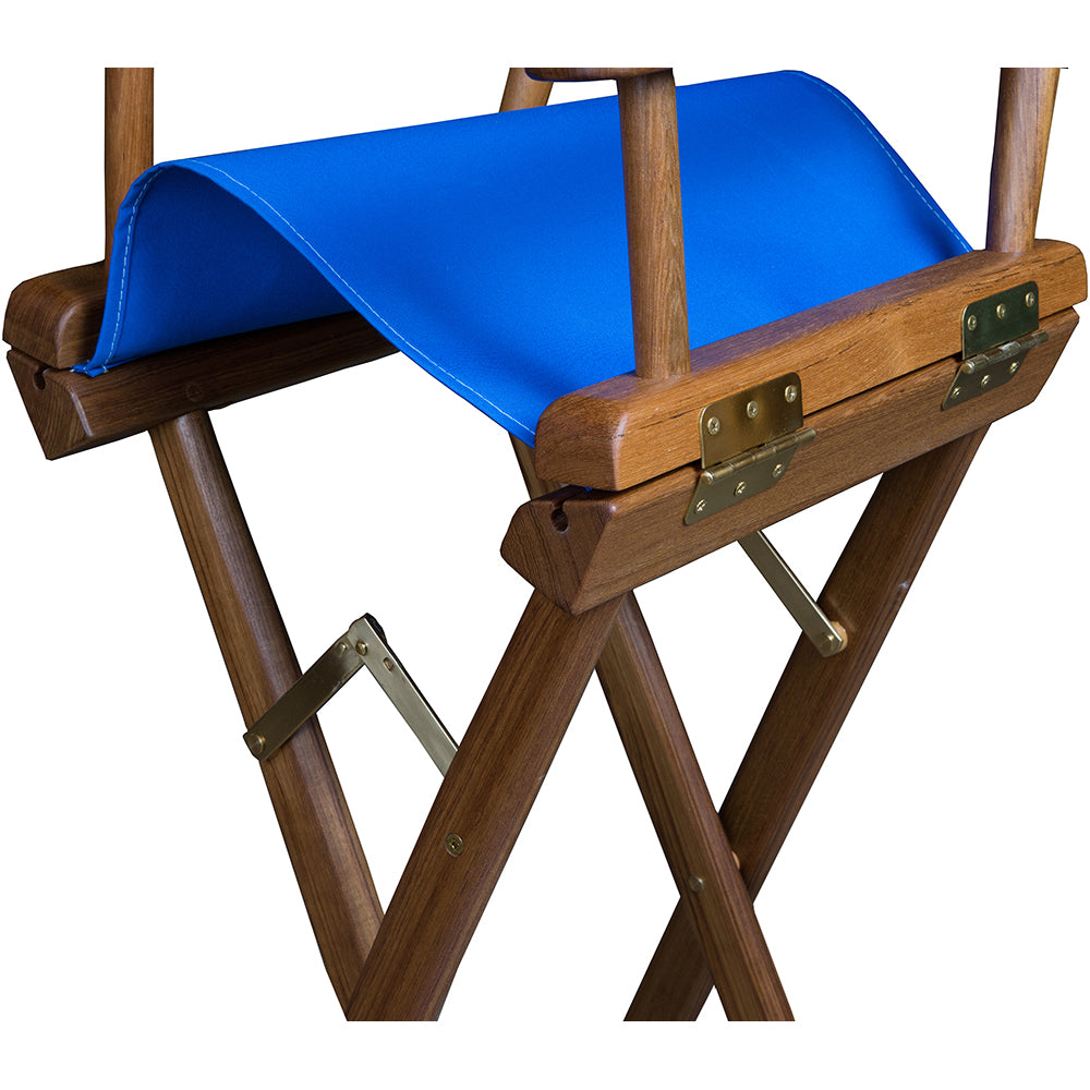 Whitecap Captains Chair wBlue Seat Covers  Teak 60045