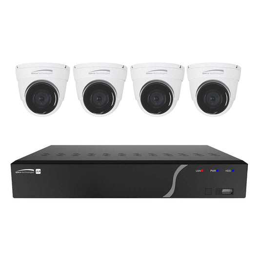 Speco 4 Channel NVR Kit w4 Outdoor IR 5MP IP Cameras 28mm Fixed Lens 1TB Kit NDAA ZIPK4N1