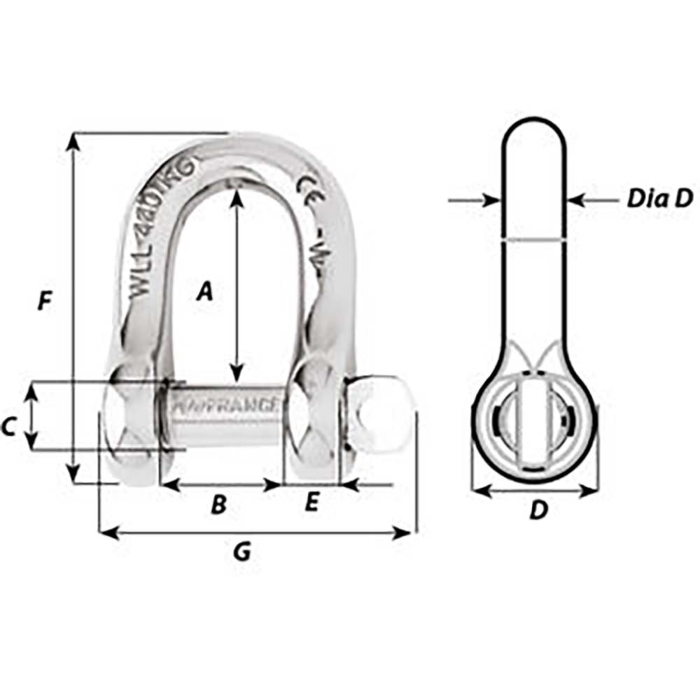 Wichard Captive Pin D Shackle  Diameter 6mm  14 01403