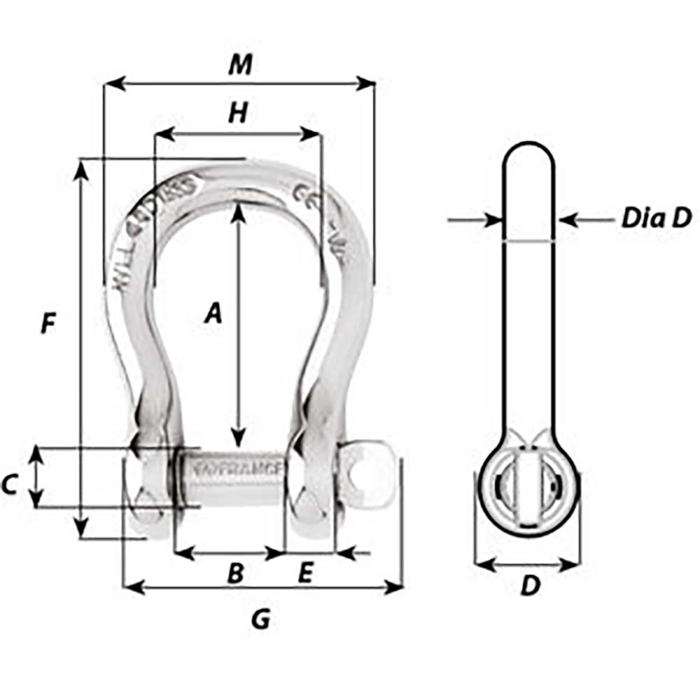 Wichard Captive Pin Bow Shackle  Diameter 8mm  516 01444
