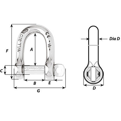 Wichard Not SelfLocking D Shackle  14mm Diameter  916 01207