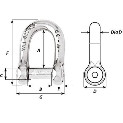 Wichard SelfLocking Allen Head Pin D Shackle  10mm Diameter  1332 01305